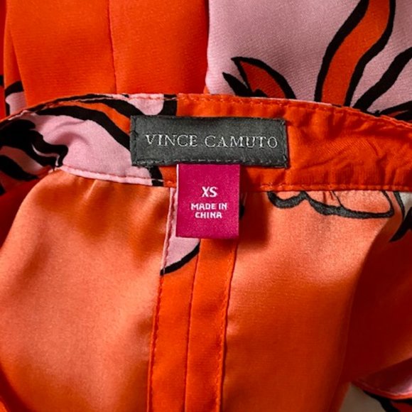 Vince Camuto Bright Orange & Pink Tropcial Hibiscus Blooms Blouse - Picture 12 of 14